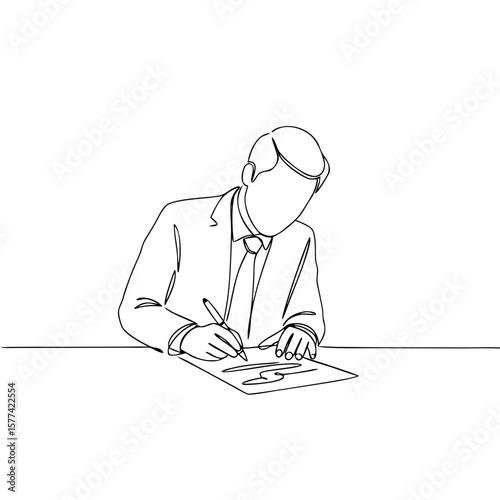 Businessman signing contract documents with a pen at desk  