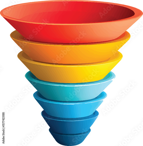 5-level funnel infographic in descending size with labels on a transparent background