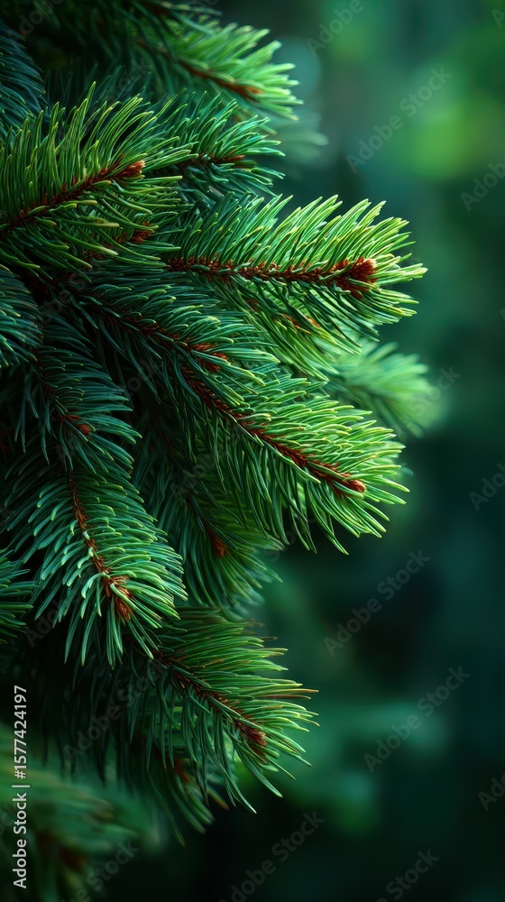 Close-up view of lush green pine tree branches showcasing fresh needles and vibrant textures in a forest setting Close-up view of lush green pine tree branches showcasing fresh needles and vibrant textures in a forest setting