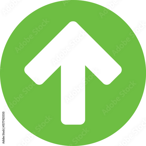 Green circle with a white upward arrow icon isolated on transparent background
