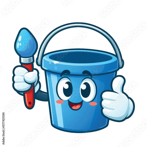 Happy  blue Bucket Character With Eyes And Cheerful Smile  vector illustration isolated on white background