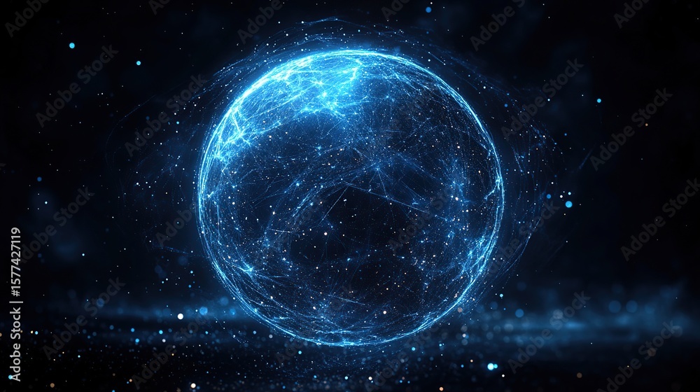 Fototapeta premium A luminous, ethereal sphere, seemingly a digital representation of a planet, glowing with intricate, interconnecting veins