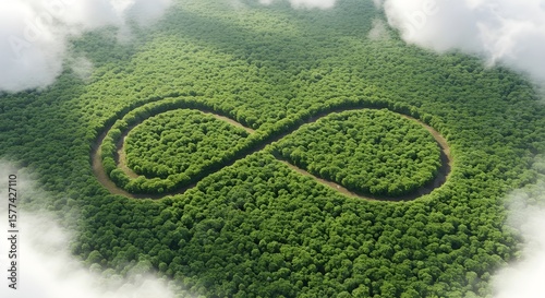 La economía circular ícono del concepto de una economía circular interminable e ilimitada para el crecimiento empresarial y un futuro sostenible sobre el contexto de la naturaleza y el medio ambiente.