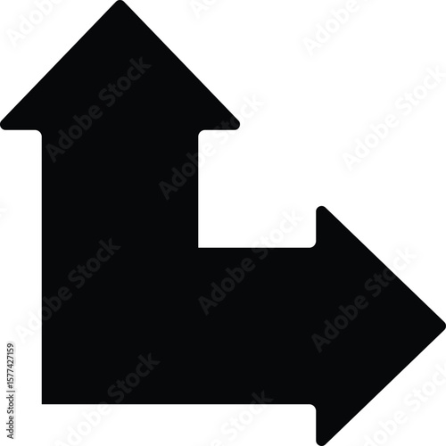 Black l shaped arrow pointing up and right isolated on transparent background