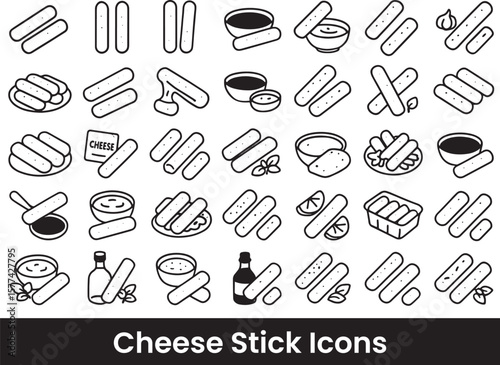 Collection of Churro, Dipping Sauce, and Spanish Dessert Outline Icons