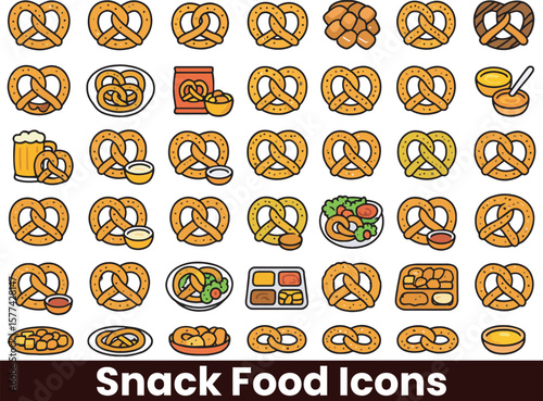 Collection of Pretzel, Snack, and Oktoberfest Food Icons