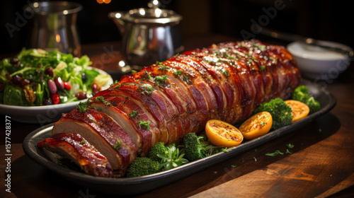 Wallpaper Mural Bacon-Wrapped Turkey Roast with Fresh Herbs, Gourmet Food Presentation Torontodigital.ca