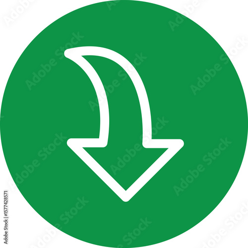 Green circle with a white downward pointing arrow isolated on transparent background