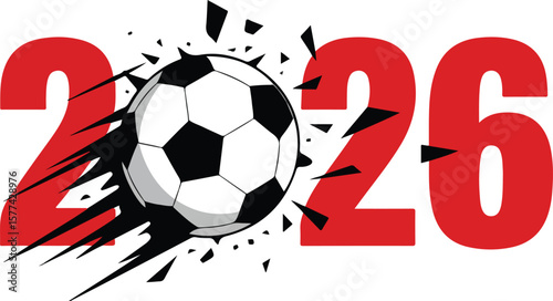 Soccer ball graphic with the year 2026 written transparent isolated vector png