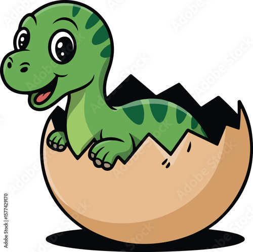 A cute dinosaur hatched from an egg. transparent isolated vector png