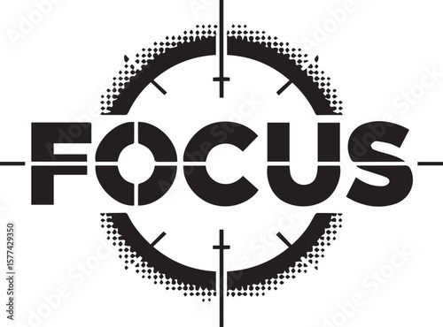 Image with the word FOCUS in crosshairs transparent isolated vector png