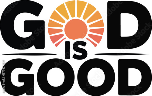 "God is good" illustration in a positive and inspirational design with sun symbol transparent isolated vector png