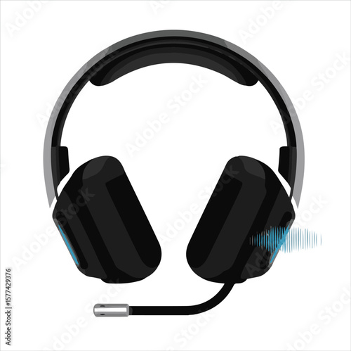 Modern gaming headset with microphone and sound wave graphic