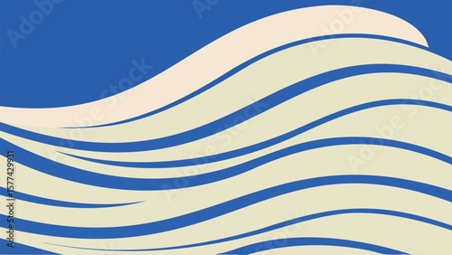 Abstract wave pattern with alternating blue and beige curved lines on a blue background design