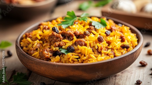 Delicious South African Bobotie with Yellow Rice and Garnish