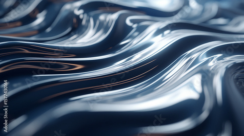 Abstract metallic waves surface with reflections and smooth curves creating a modern design element