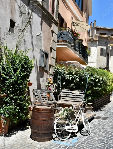 Nicely decorated shop front and a bicycle