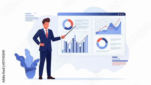Businessman Presenting Data Analysis and Charts