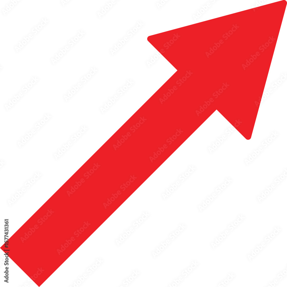 A bold red arrow pointing upwards and to the right isolated on transparent background A bold red arrow pointing upwards and to the right isolated on transparent background