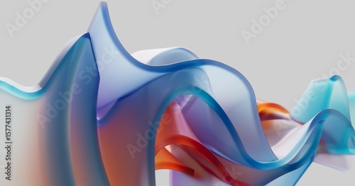 Abstract blue and orange translucid waves 3D computer generated background  