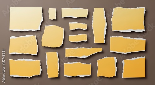 Torn paper pieces yellow and cream ripped paper scraps