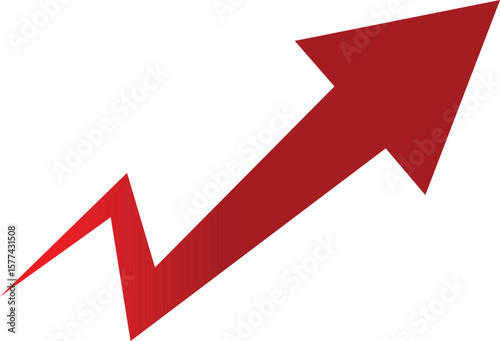 Red jagged arrow pointing upwards indicating growth and progress isolated on transparent background