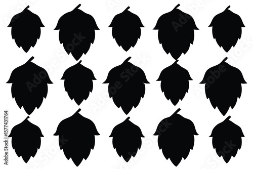 Collection of Hop Cones Black and White Silhouettes