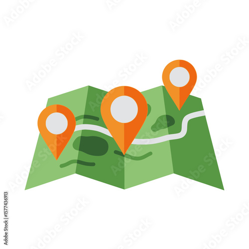 Free Download Navigation Route Map with Markers Flat Vector Icon - GFXLoad