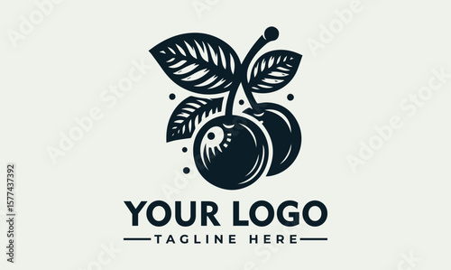 Vintage style logo featuring two cherries with leaves, ready for branding.