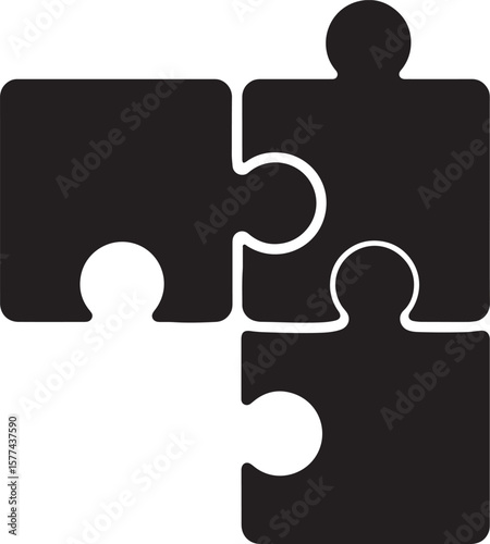 Connected puzzle pieces black and white symbol representing teamwork and solutions