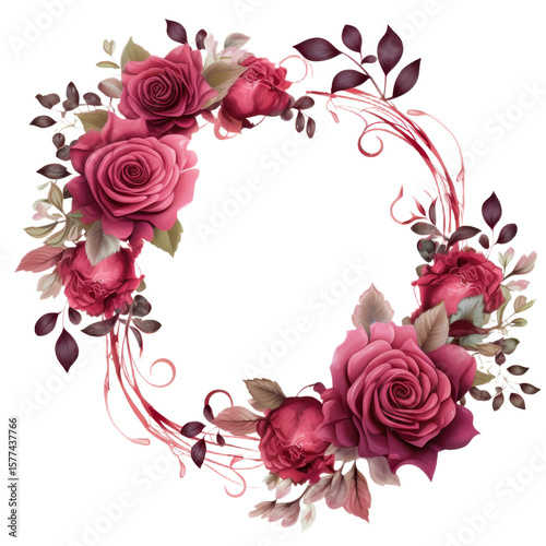 Roses Floral Frame isolated on transparent background.