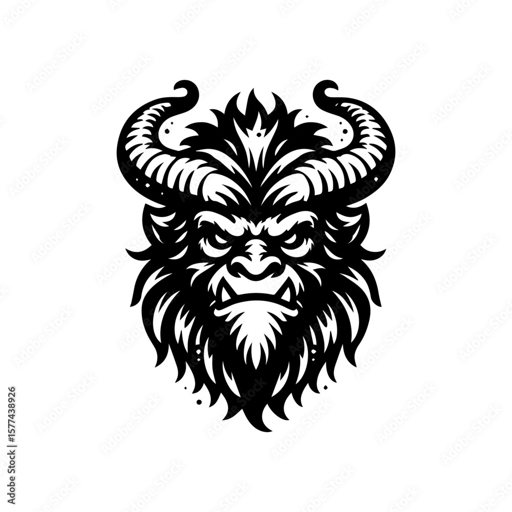 custom made wallpaper toronto digitalFierce Beast Head with Intricate Horns and Detailed Fur Design.