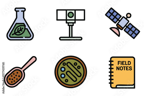 Science Icons: Research, Space, and Biology Illustrations