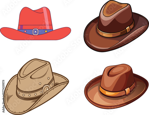 Classic Brown Leather Cowboy Hat in 3D Vector Style. 