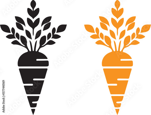 Stylized Carrot Icons: Black and Orange, Minimalist, Fresh, Healthy, Farm-to-Table Design.