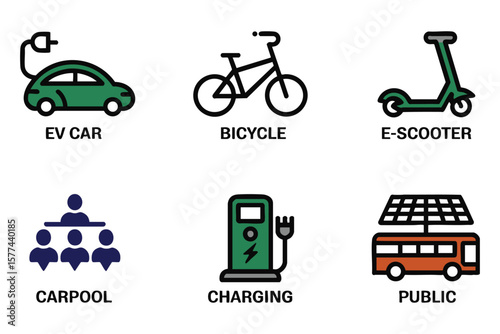 Sustainable Transportation Icons: Eco-Friendly Vehicles & Energy Solutions