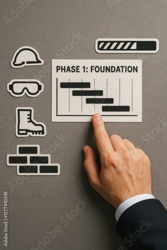 A business emphasizes project planning and progress tracking during the foundational phase