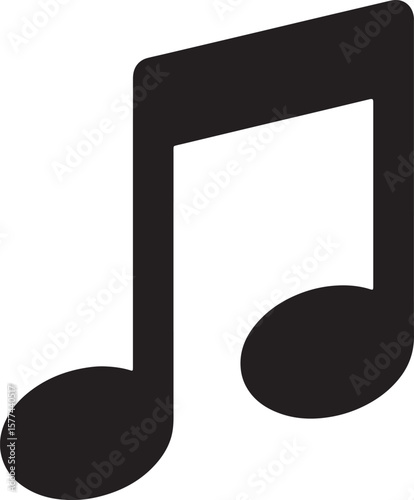 Simple black and white icon representation of a musical note symbol on a white background