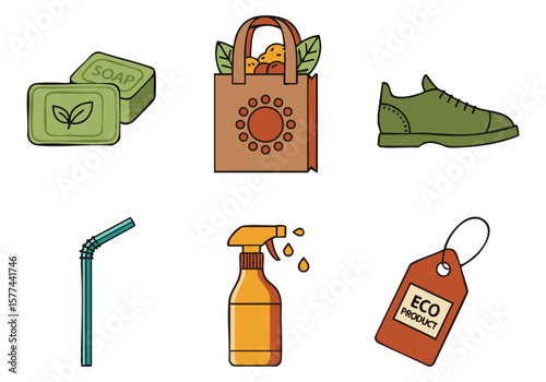 Set of eco-friendly shopping bags and sale tags vector illustration with green and recycle design elements