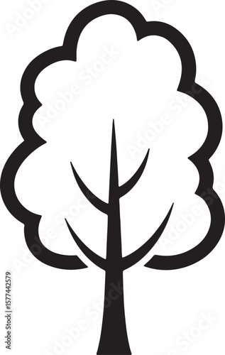 Simple black and white tree illustration suitable for nature or environment related projects