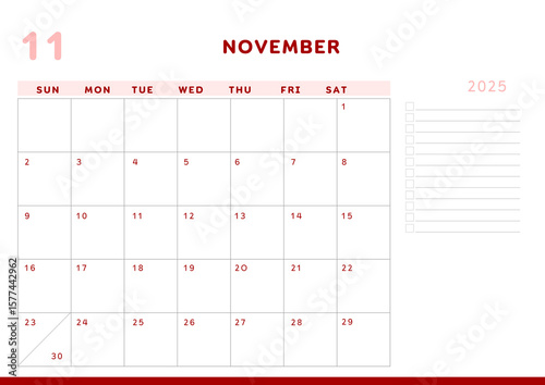 Calendar 2025 Planner A4 Document - November 2025	