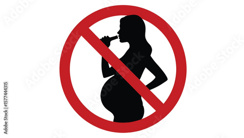 Pregnant Woman Silhouette Red Prohibition Sign No Alcohol Consumption Warning Graphic