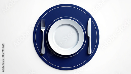 white plate on blue background