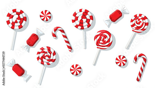 Red and White Swirled Lollipops Candy Canes and Hard Candies Festive Sweet Treats Collection