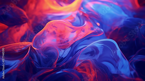 Abstract rendering showing flowing shapes with blue and red colors creating a dynamic composition