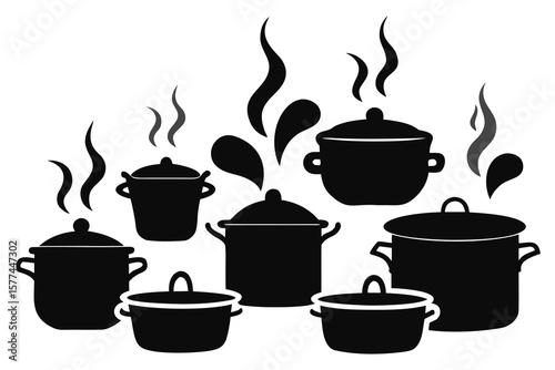 Hot espresso and cappuccino coffee cup set with steam, ideal for cafe or restaurant breakfast