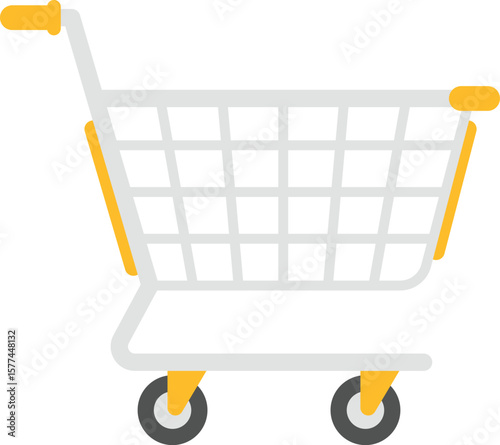 Flat style shopping cart icon with yellow accents for retail, grocery, and ecommerce user interface design