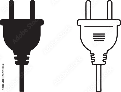 Black and white illustration of two electric plugs suitable for power supply and energy usage