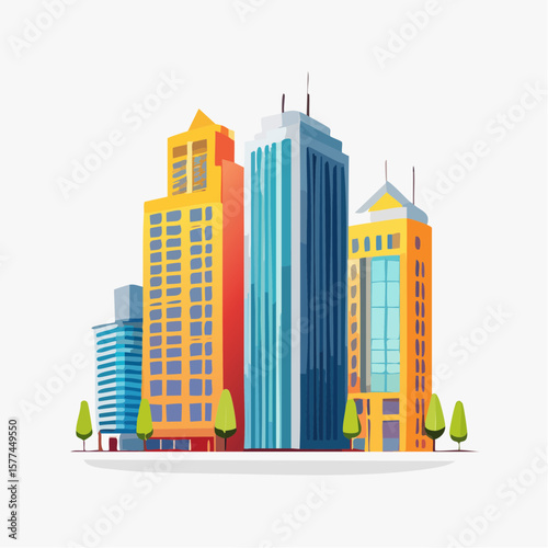 modern buildings in simple and clean geometric forms and vibrant colors