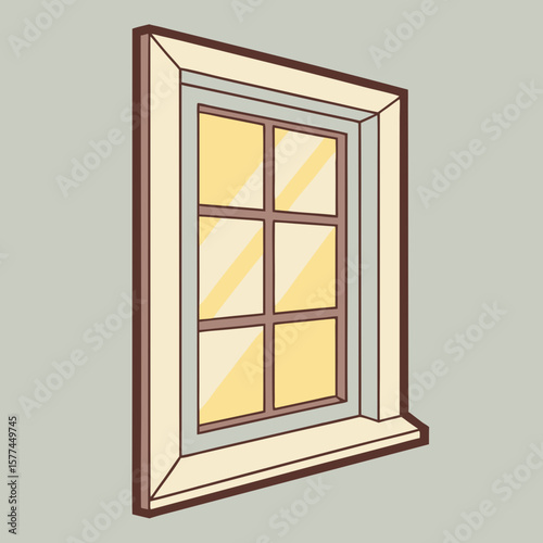 Window with beige frame and view outside in flat style